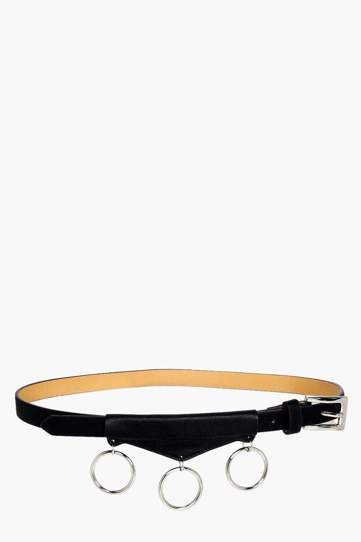 Boohoo Maddison Circle Rings Detail Boyfriend Belt Black