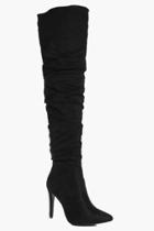 Boohoo Rose Ruched Pointed Over The Knee Boot Black