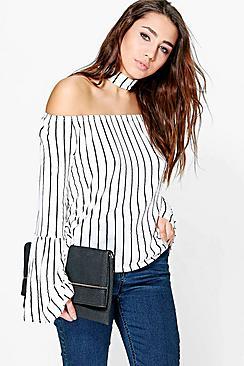 Boohoo Kinsley Choker Striped Bardot Top