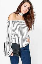 Boohoo Kinsley Choker Striped Bardot Top