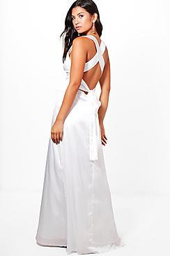 Boohoo Hollie Satin Strappy Back Detail Maxi Dress