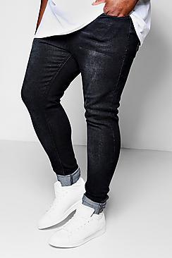 Boohoo Big And Tall Raw Black Super Skinny Jean