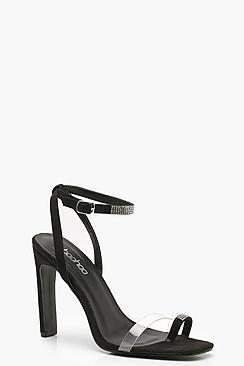 Boohoo Flat Heel Diamante And Clear Sandals