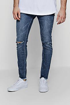 Boohoo Skinny Fit Jeans With Ripped Knees And Raw Hem