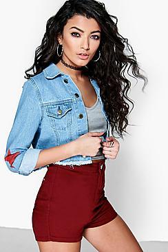 Boohoo Emily High Waisted Denim Tube Shorts