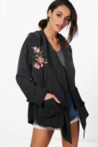 Boohoo Alisha Embroidered Lightweight Parka Black