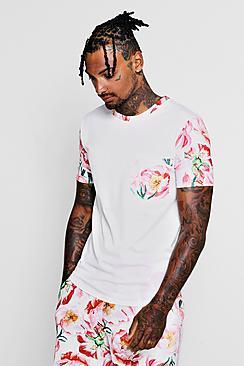 Boohoo Floral Sleeve Print Muscle Fit Top