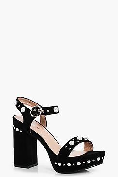 Boohoo Tia Pearl Stud Platform Heels
