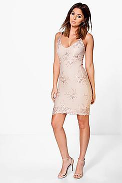 Boohoo Boutique Di Sequin Lace Midi Bodycon Dress