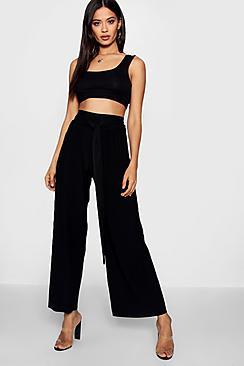 Boohoo Elle Slinky Pleated Tie Waist Culottes