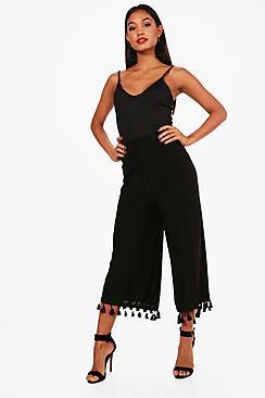 Boohoo Em Slinky Tassel Trim Culottes