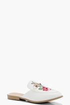 Boohoo Freya Embroidered Loafer Mule White