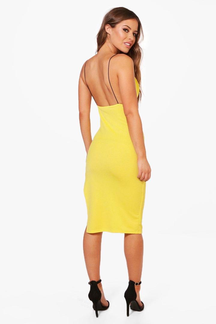 Boohoo Petite Kara Open Back Plunge Crepe Midi Dress Yellow
