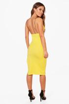 Boohoo Petite Kara Open Back Plunge Crepe Midi Dress Yellow