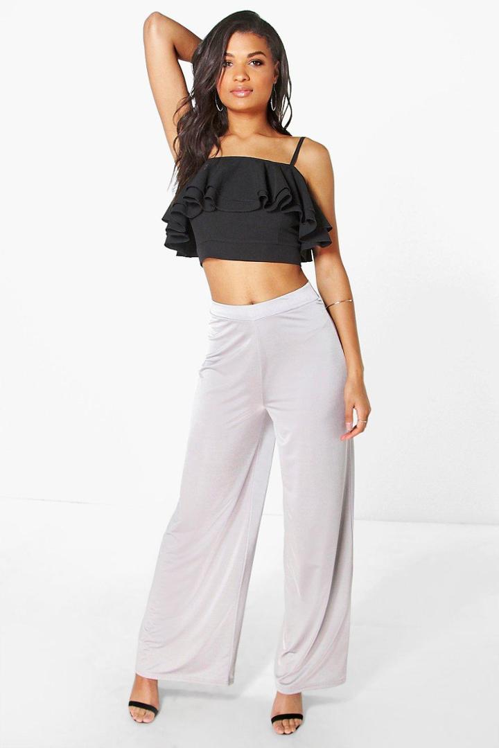 Boohoo Aria Slinky Palazzo Pant Grey