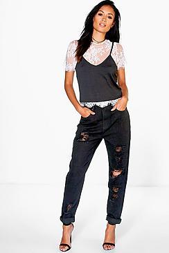 Boohoo Sophie High Waist Distressed Hem Jeans