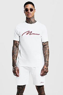 Boohoo 3d Man Embroidered T-shirt & Short Set
