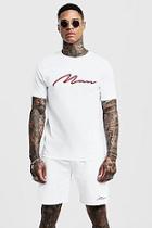 Boohoo 3d Man Embroidered T-shirt & Short Set