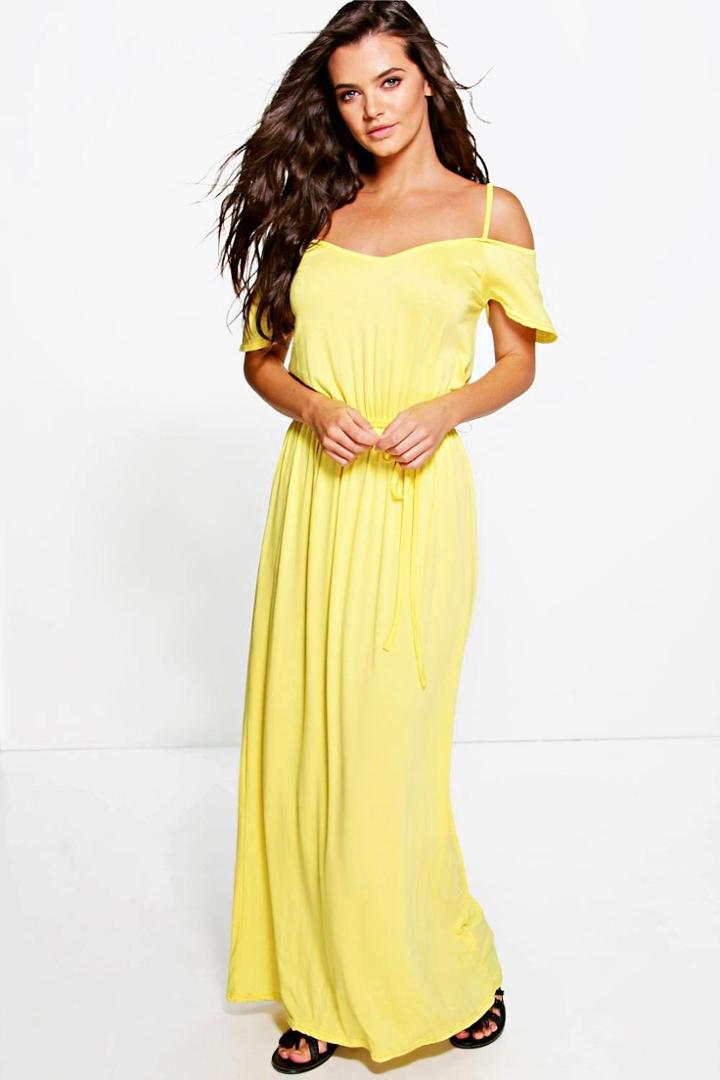 Boohoo Isla Open Shoulder Maxi Dress Yellow