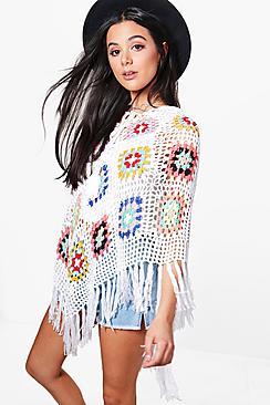 Boohoo Imogen Multi-colour Crochet Festival Poncho