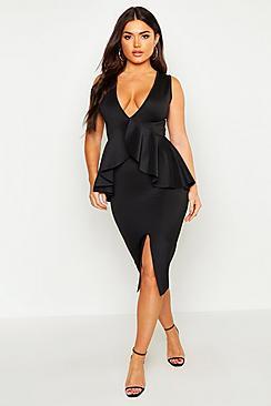 Boohoo Peplum Split Detail Midi Dress