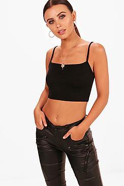 Boohoo Petite Brogan Strappy Square Neck Crop Top
