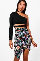 Boohoo Floral Rouched Wrap Mini Skirt