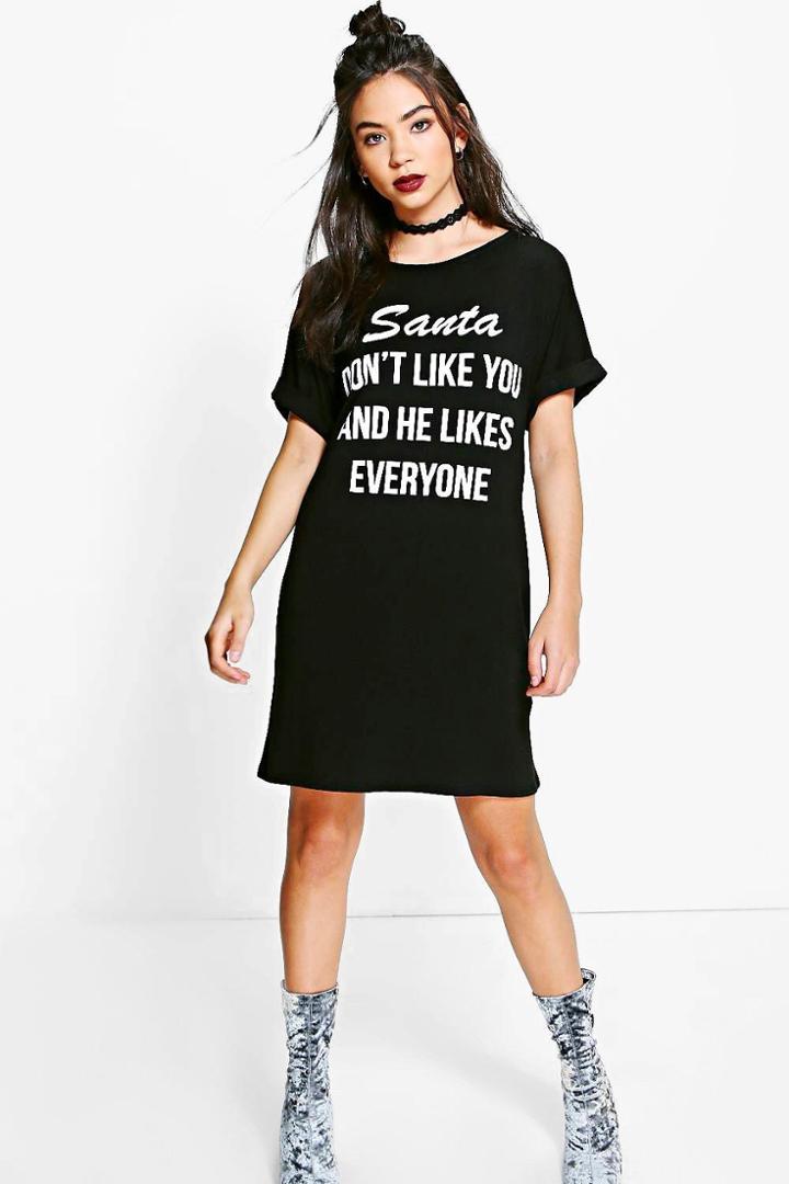 Boohoo Christmas Santa Don't Like You Dress Black