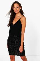 Boohoo Boutique Ellie Sequin Print Skirt 2 In 1 Dress Black