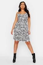 Boohoo Plus Pastel Zebra Slinky Cowl Midi Dress