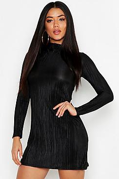 Boohoo Crinkle High Neck Shift Dress