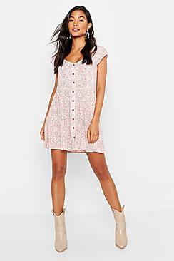 Boohoo Ditsy Cheesecloth Shirred Skater Dress