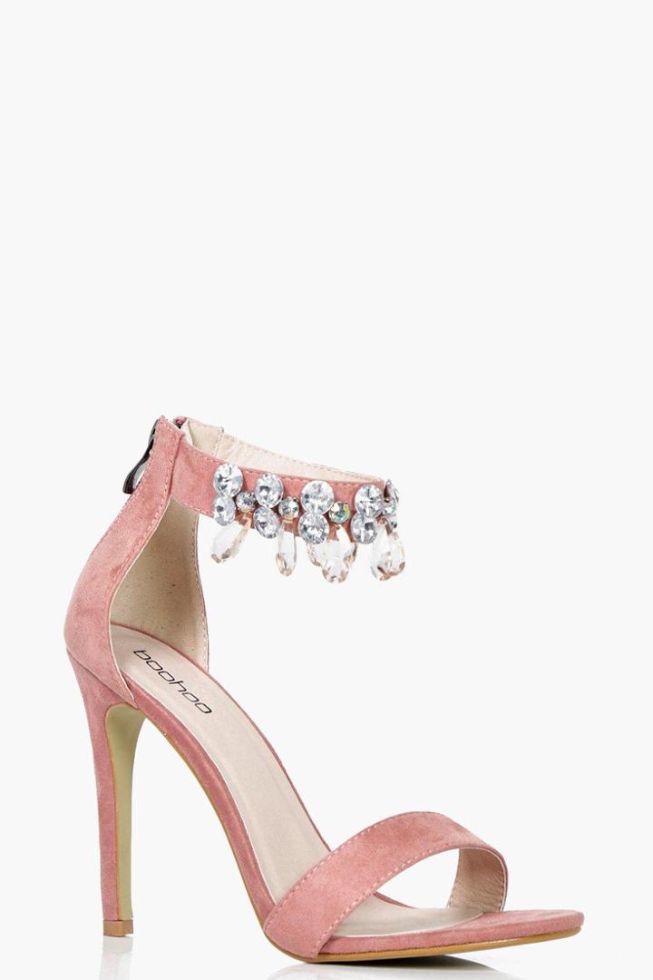 Boohoo Lexi Embellished Ankle Band 2 Part Heels Blush
