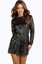 Boohoo Petite Bryony Cowl Back Sequin Playsuit