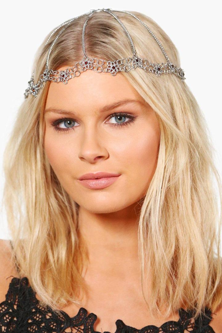 Boohoo Rachel Ornate Floral Bridal Hair Chain Silver
