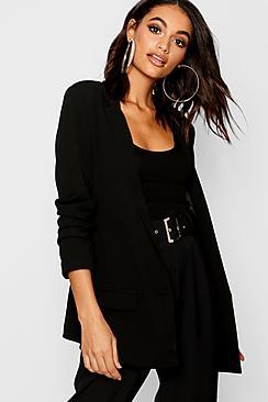 Boohoo Oversized V Detail Rouche Sleeve Blazer