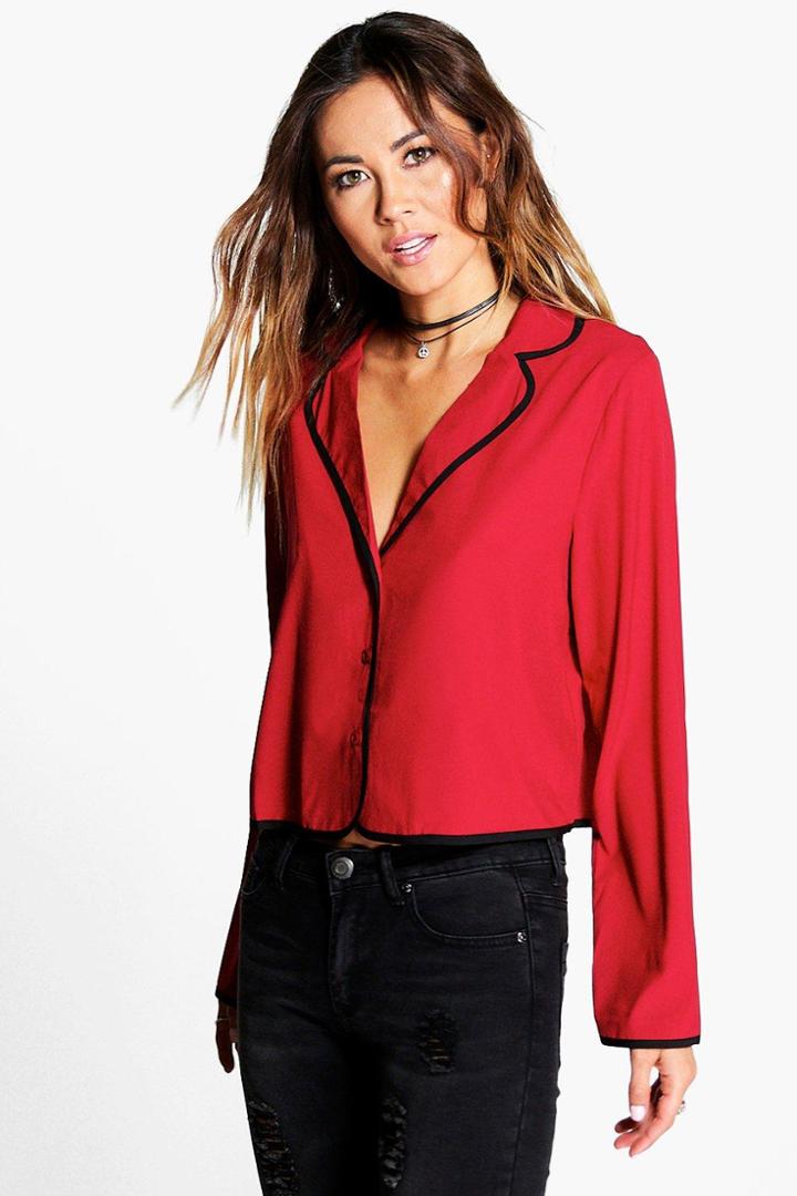 Boohoo Rosie Pyjama Style Boxy Shirt Berry
