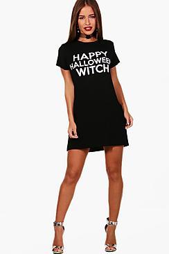 Boohoo Petite Jane Halloween Slogan T-shirt Dress