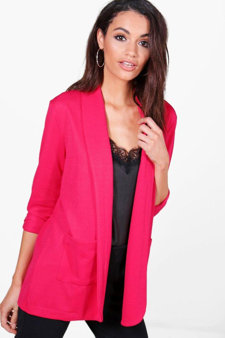 Boohoo Sarah Textured Pocket Blazer Pink