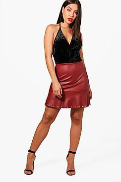 Boohoo Rosa Studded Pu Frill Hem Mini Skirt