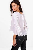 Boohoo Laura Ruched Sleeve Woven Tie Back Blouse