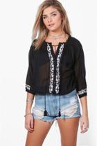 Boohoo Leanne Woven Embroidered Top Black
