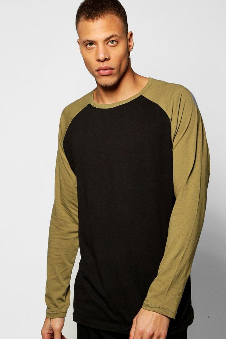 Boohoo Long Sleeve Raglan T Shirt Khaki