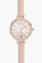 Boohoo Daisy Diamante Face & Dial Leather Look Strap Watch