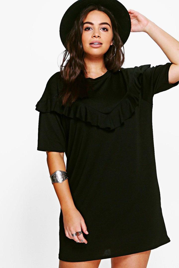 Boohoo Plus Darcy Ruffle Detail Shift Dress Black