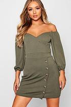 Boohoo Off Shoulder Button Down Wrap Mini Dress