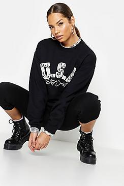Boohoo Usa Slogan Snake Print Oversized Sweatshirt