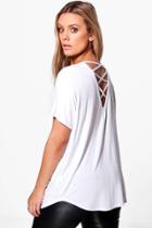 Boohoo Plus Lisa Lace Up Back Tee White