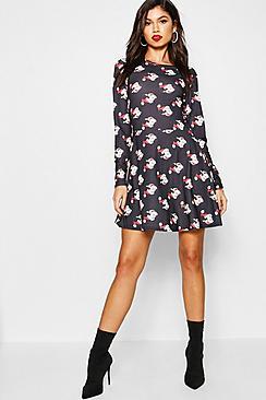 Boohoo Disney Christmas Santa Mickey Skater Dress