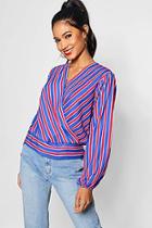 Boohoo Striped Wrap Front Blouse